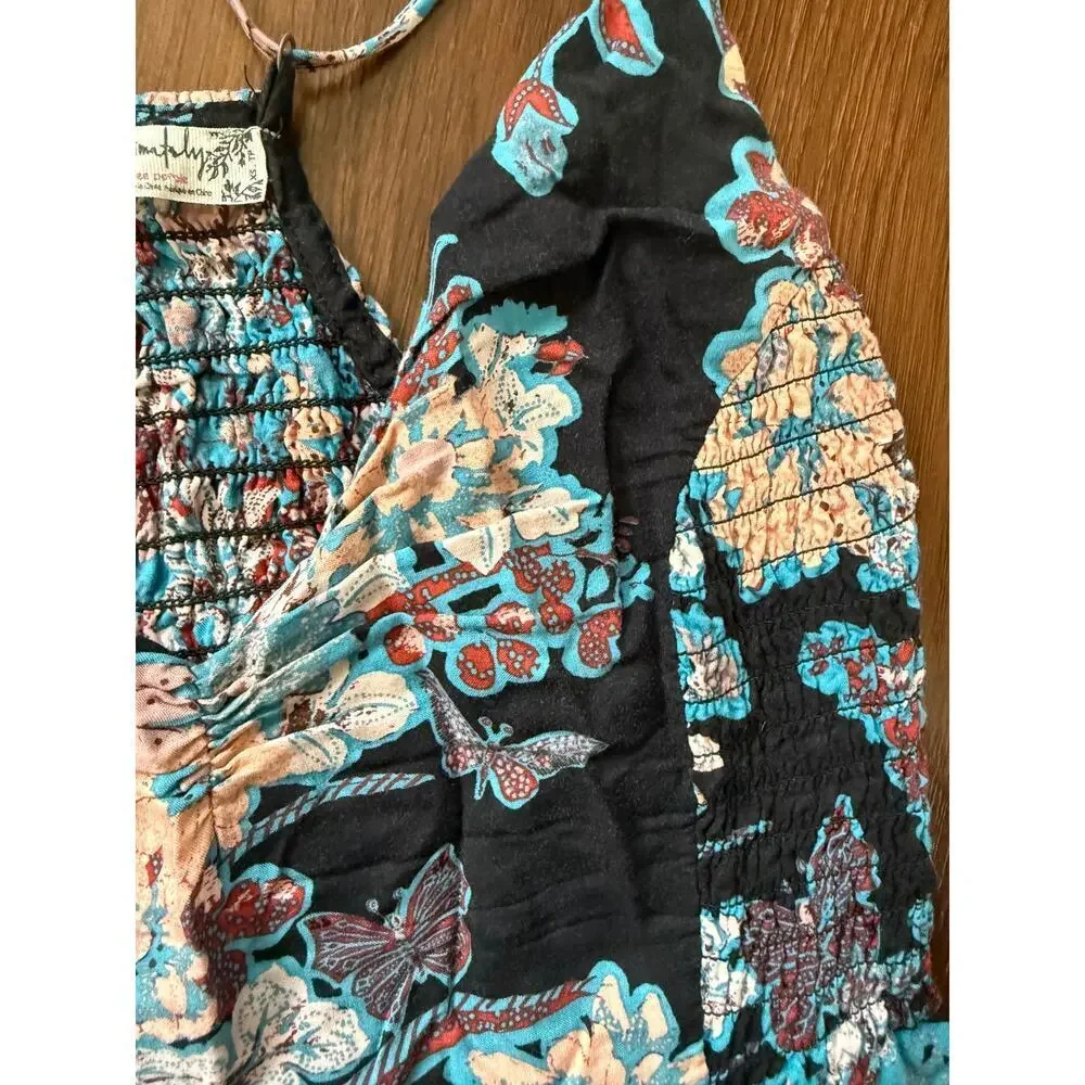 Free People Through The Vine Maxi Dress Carbon Black Floral Sz XS Boho Garden